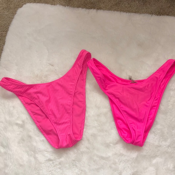Neon Pink High Leg Bikini Bottoms 